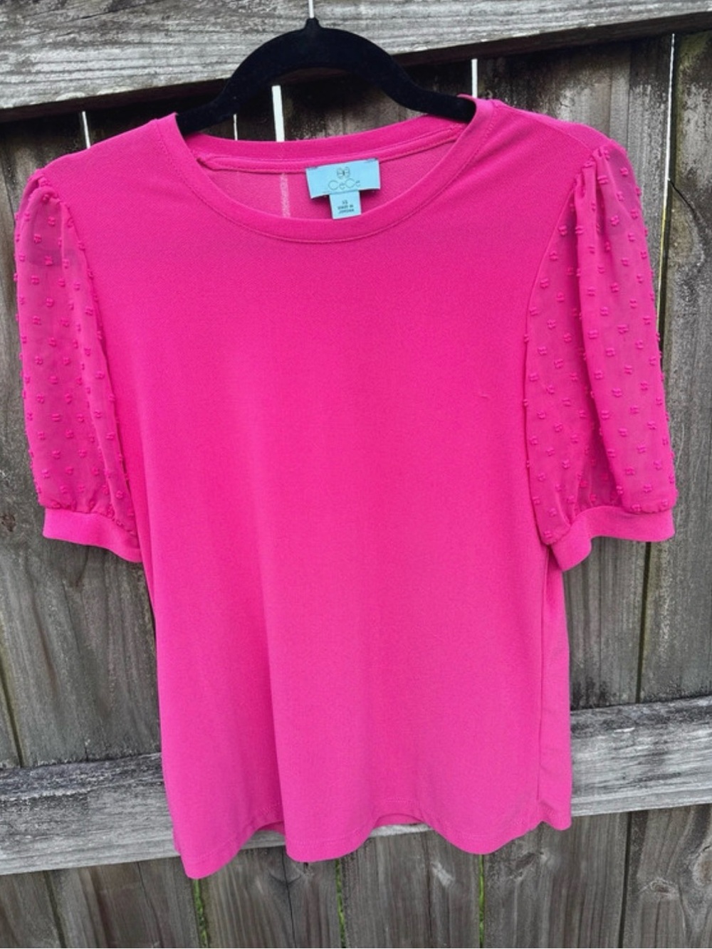 CeCe Hot Pink Puff-Sleeve Knit Tee